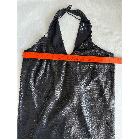 Lulus Womens Cocktail Black Sequins Dress Large Back Halter‎ Holiday Party Goth - Picture 13 of 16